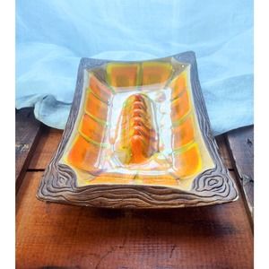 Vintage Ashtray Drip Glaze Orange Yellow Mold 1019 USa